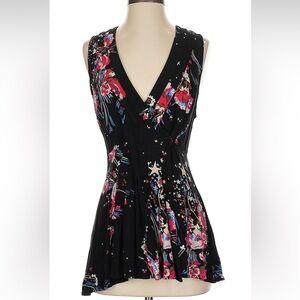 Free People Black Floral Star print Tunic Top
